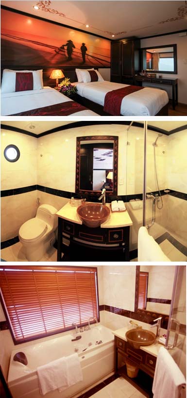 Huong Hai Sealife Cruise possesses spacious cabins Huong Hai Sealife Cruise possesses spacious cabins