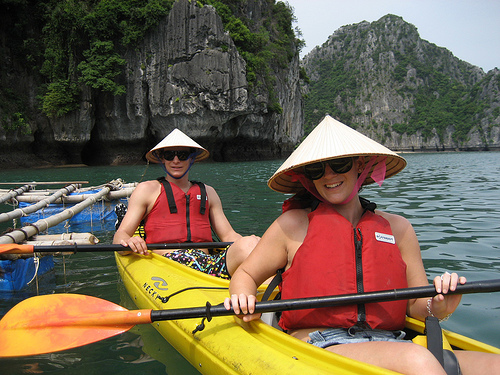 Halong Bay getting closer to island Halong Bay getting closer to island