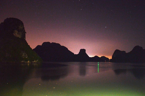 Peaceful Halong Bay at night