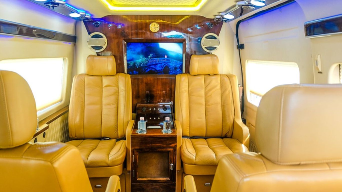 Interior of a luxury limousine van