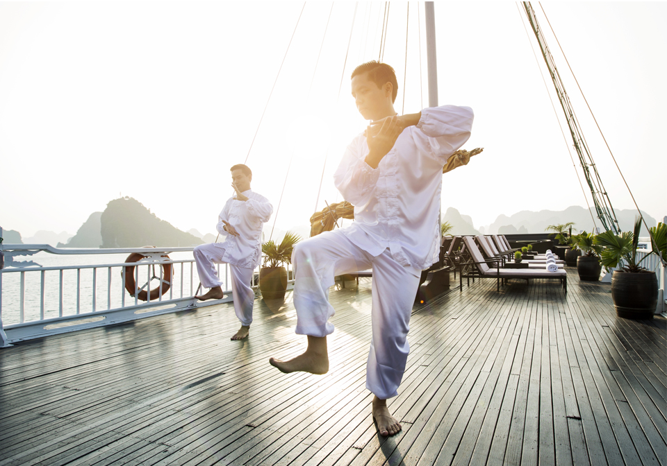 A morning Tai Chi session will be a highlight for your tour on the Lan Ha Bay