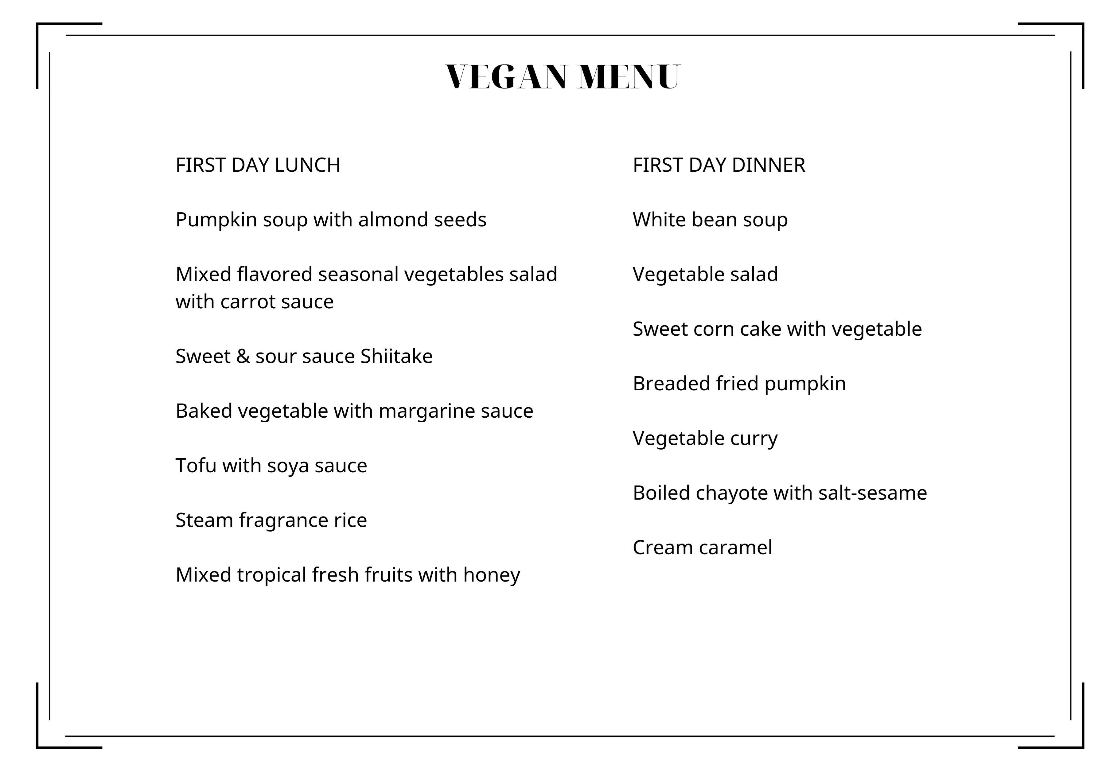 Vegan cruises menu