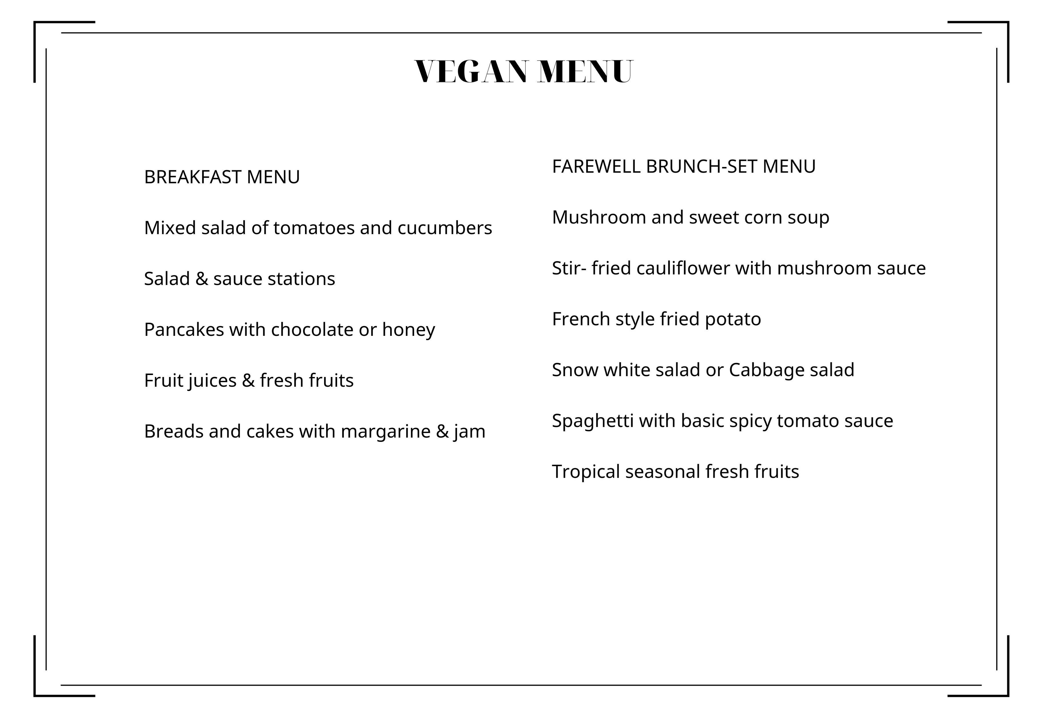 Vegan cruises menu