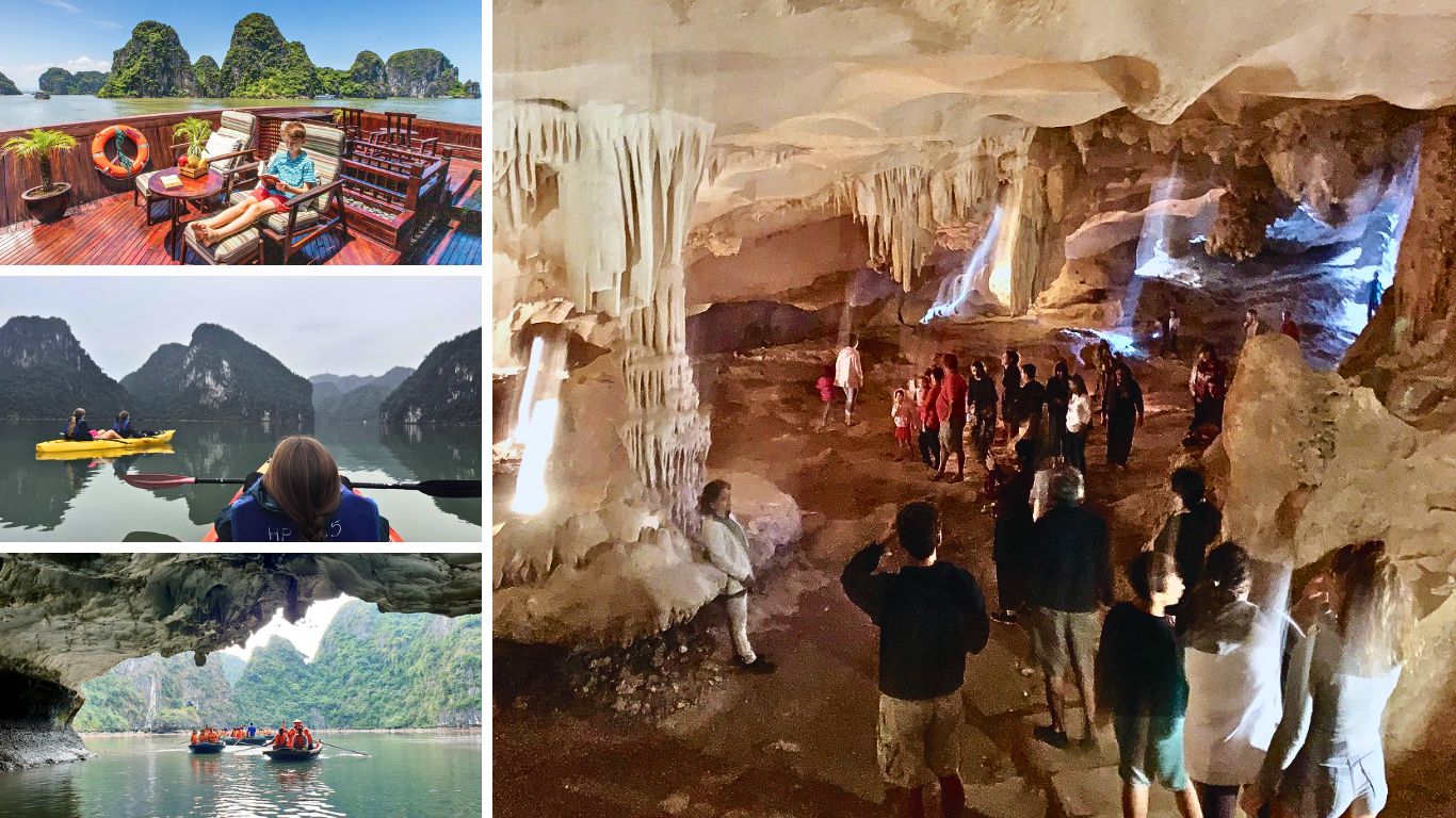 Halong Bay family experiences including kayaking, cave tours, and cruise activities