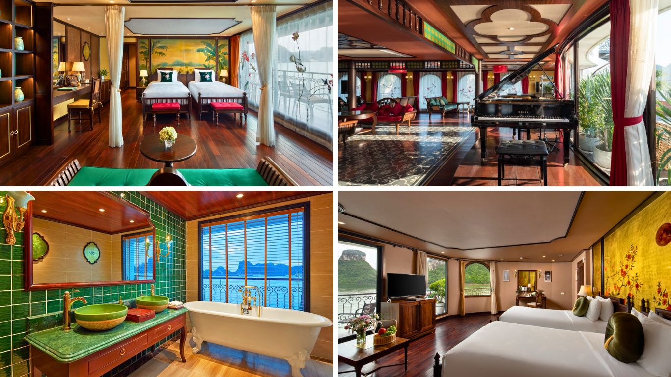 Comfortable cruise cabin and lounge on a Halong Bay family cruise